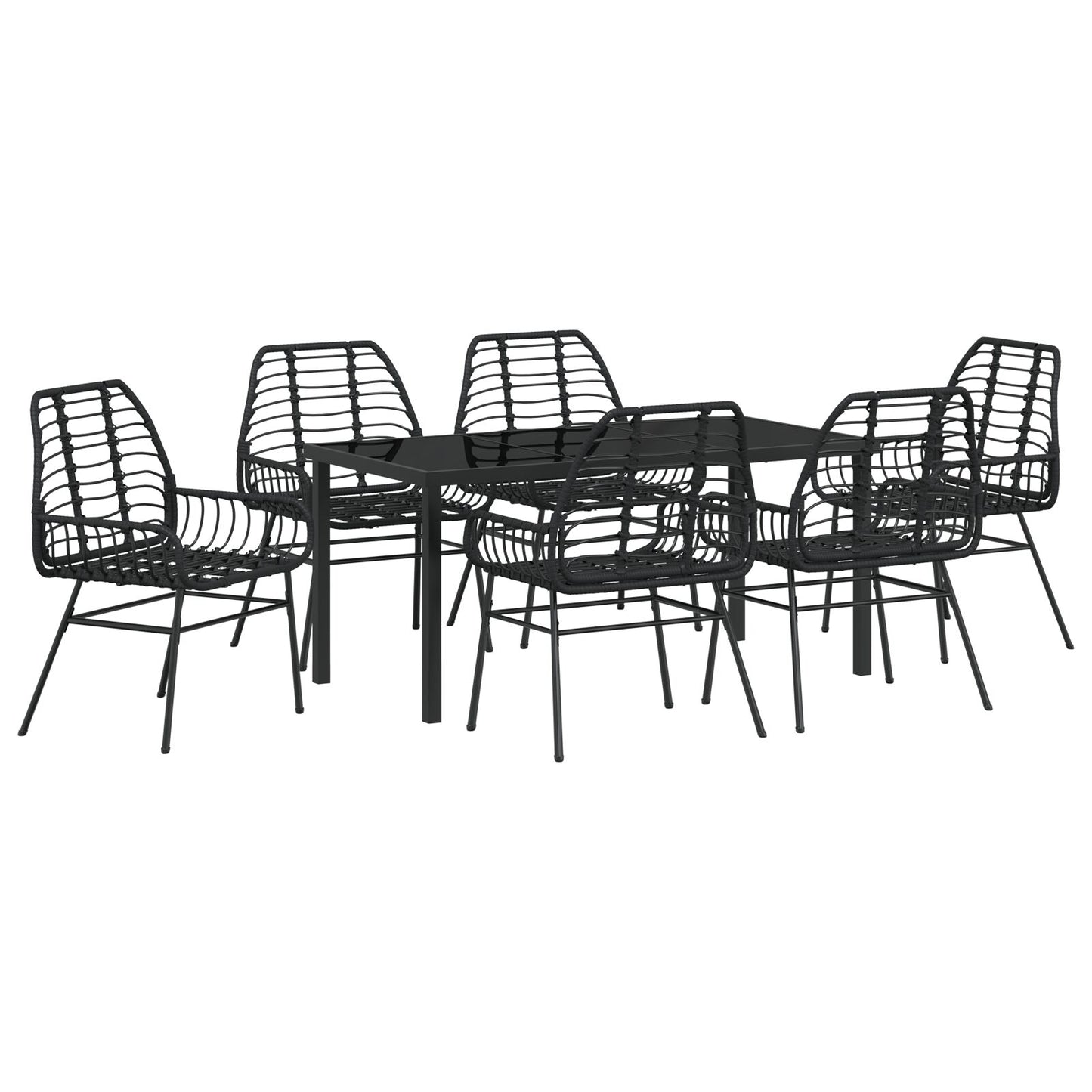 7 Delig Tuin Eetset Zwart Poly Rattan