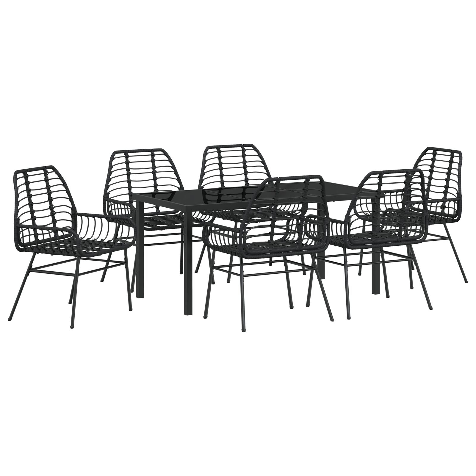 7 Delig Tuin Eetset Zwart Poly Rattan
