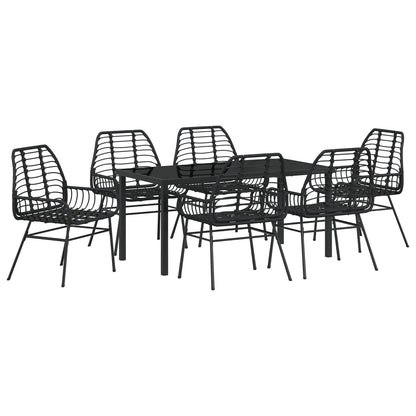 7 Delig Tuin Eetset Zwart Poly Rattan