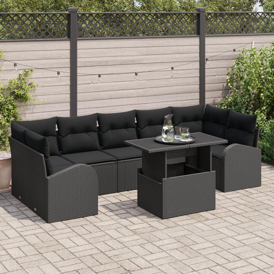 8-Delige Tuinsalon Set Met Kussens Zwart Poly Rattan