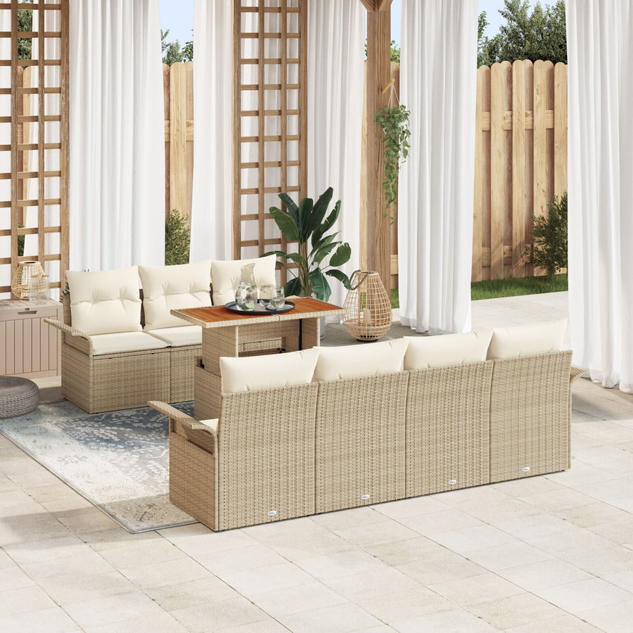 8-Delige Tuinbank Set Met Kussens Beige Poly Rattan Acacia