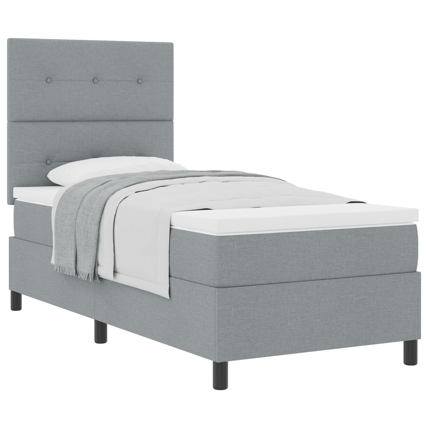 Boxspring Bed Met Matras Eenpersoons Stof Lichtgrijs 90 x 190 cm Knopen tufted