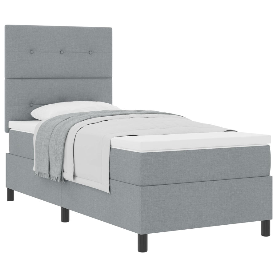 Boxspring Bed Met Matras Eenpersoons Stof Lichtgrijs 90 x 190 cm Knopen tufted