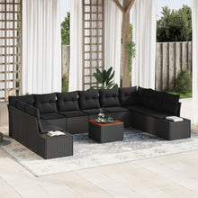 11-Delige Tuin Sofa Set Met Kussens Zwart Poly Riet Acacia