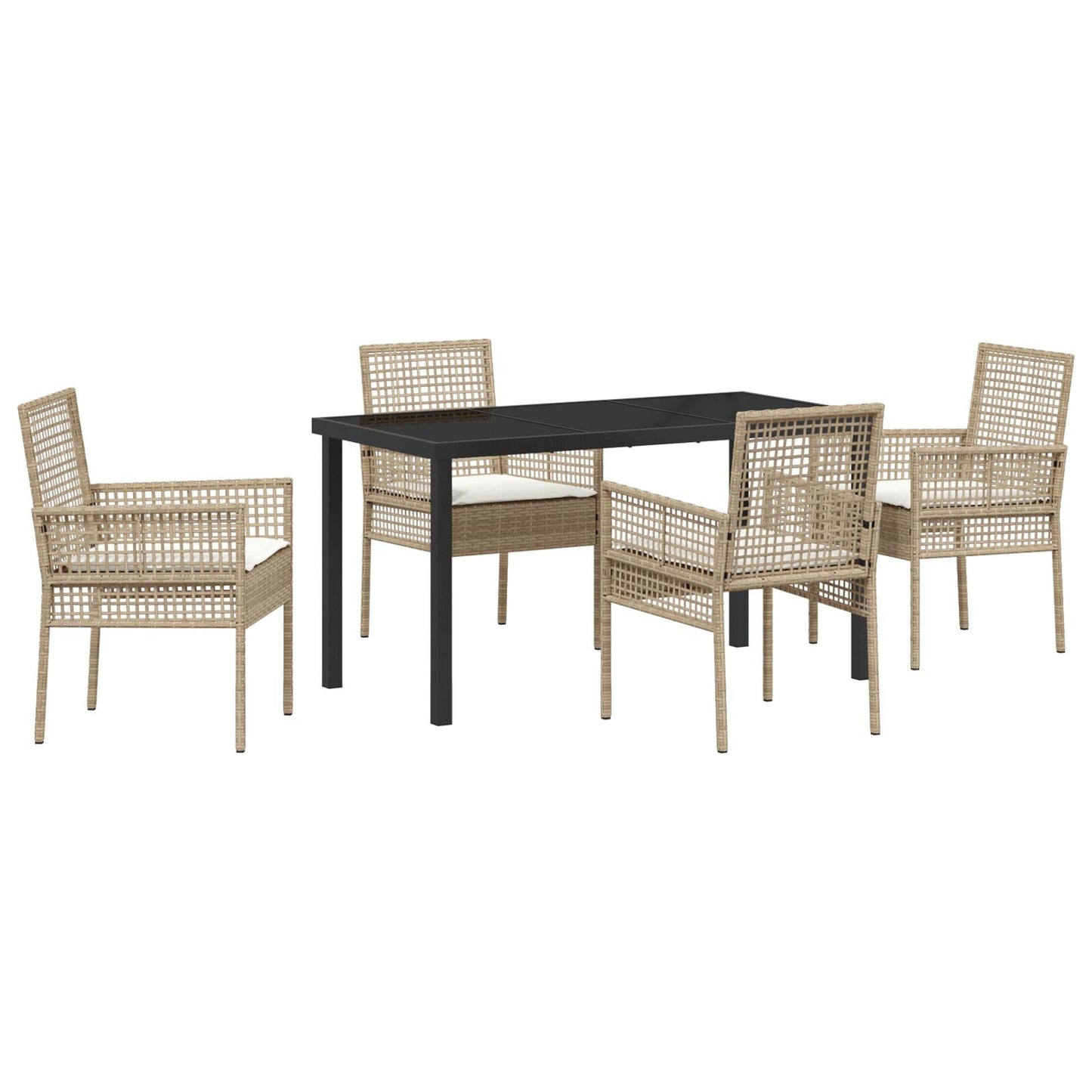 5-Delige Tuin Eetset Met Kussens Beige Poly Rattan