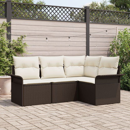 4-Delige Tuin Sofa Set Met Kussens Bruin Poly Rattan