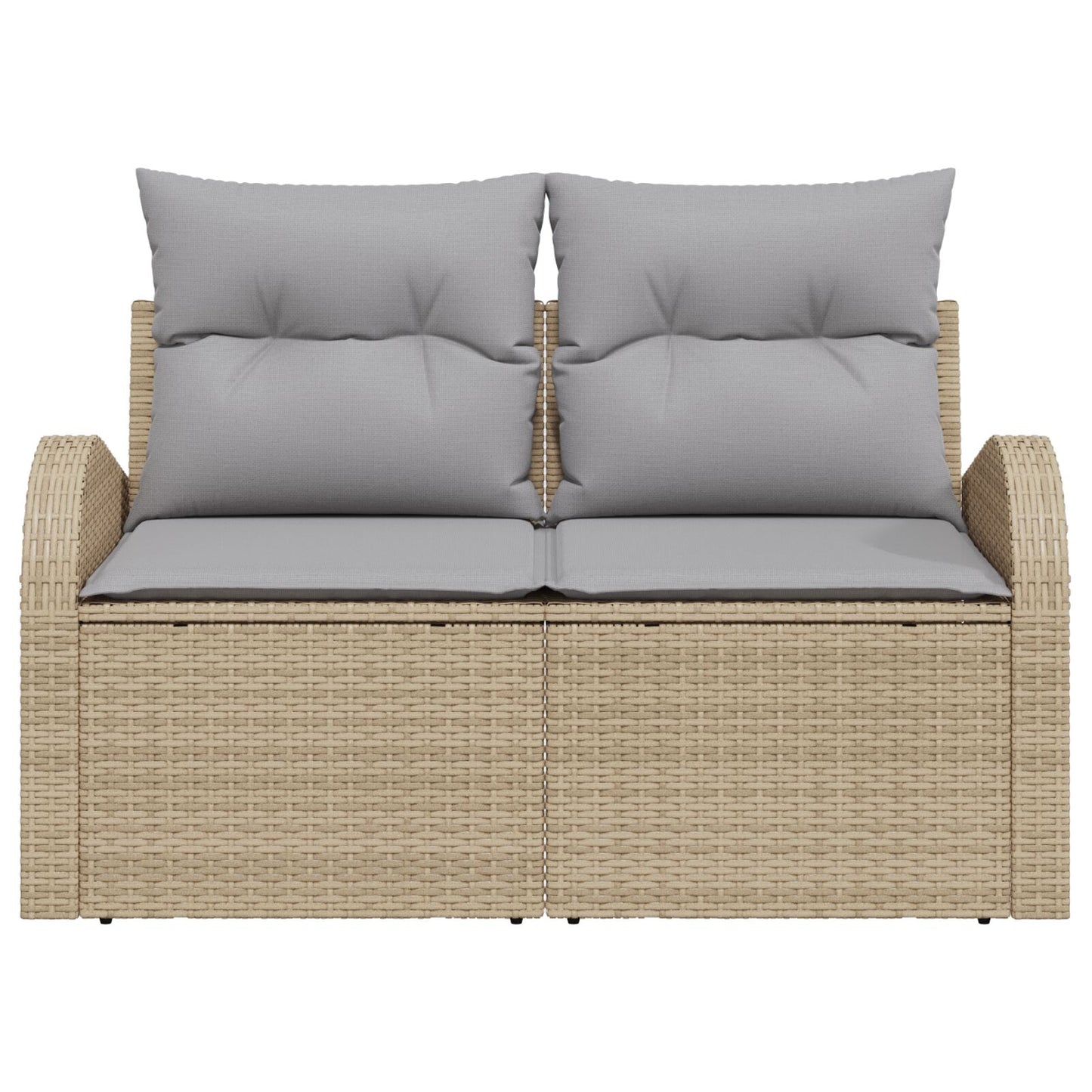 2-Zits Tuinbank Met Kussens Poly Rattan Beige en grijs zonder opslag