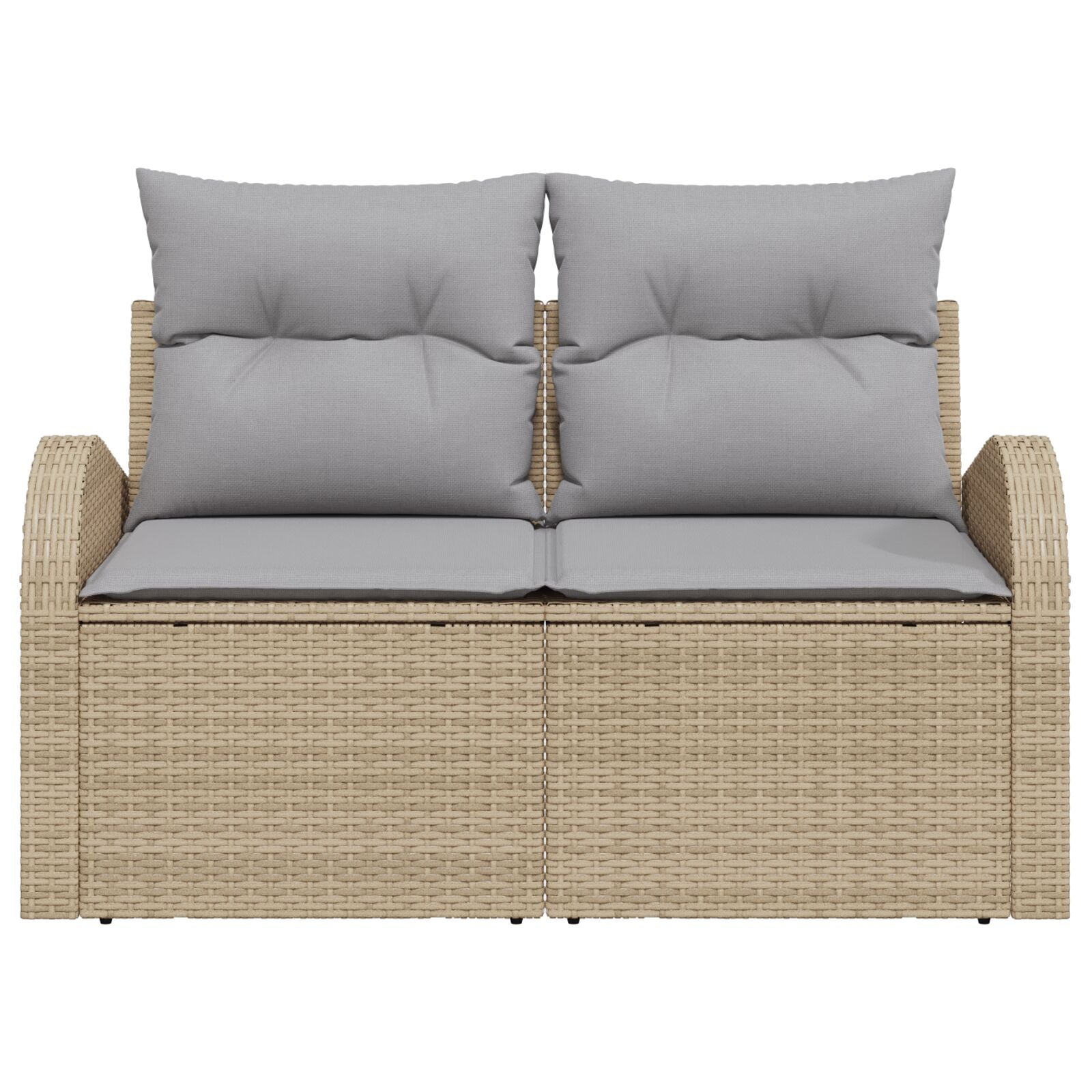 2-Zits Tuinbank Met Kussens Poly Rattan Beige en grijs zonder opslag
