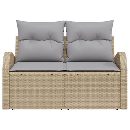 2-Zits Tuinbank Met Kussens Poly Rattan Beige en grijs zonder opslag
