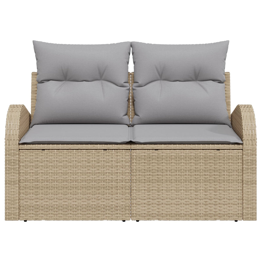 2-Zits Tuinbank Met Kussens Poly Rattan Beige en grijs zonder opslag