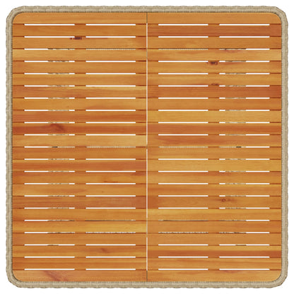 3-Delige Tuin Eetset Met Kussens Poly Rattan Acacia 80 cm Beige en crème 2 krukken