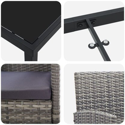 3-Delige Tuin Eetset Met Kussens Grijs Poly Rattan