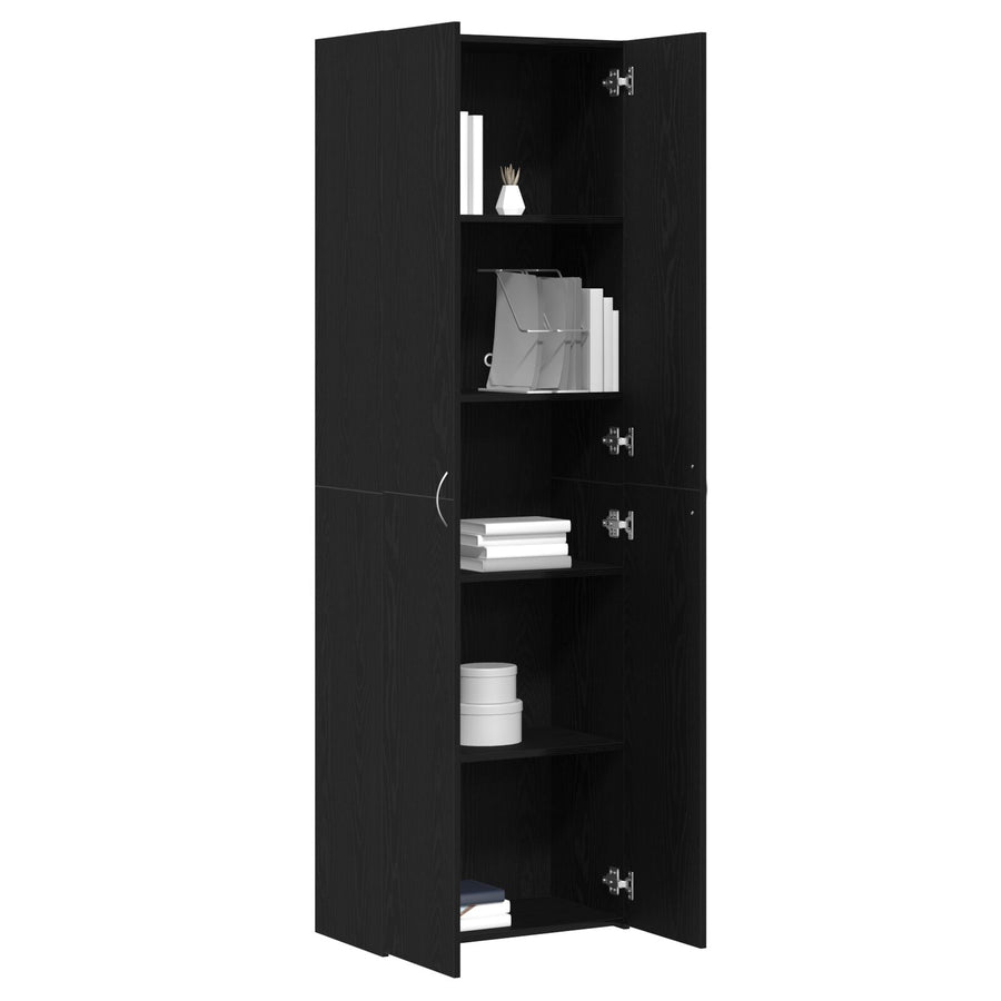 Kantoorkast Zwart Eiken 60X32X190 Cm Bewerkte Hout