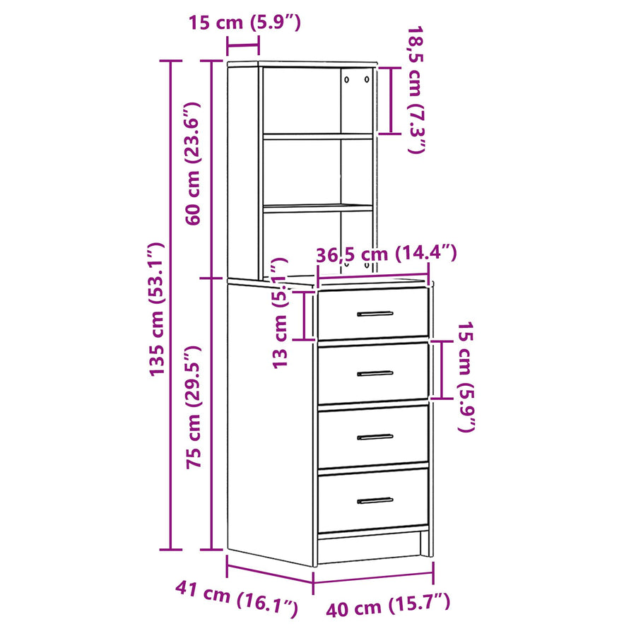 Highboard 40X41X135 Cm Bewerkt Hout Sonoma eik