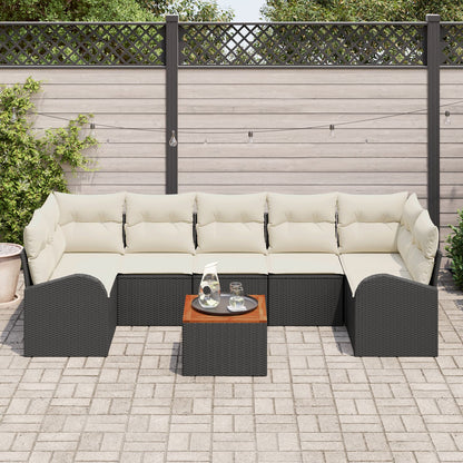 8-Delige Tuinbankset Met Kussens Zwart Poly Rattan Acacia