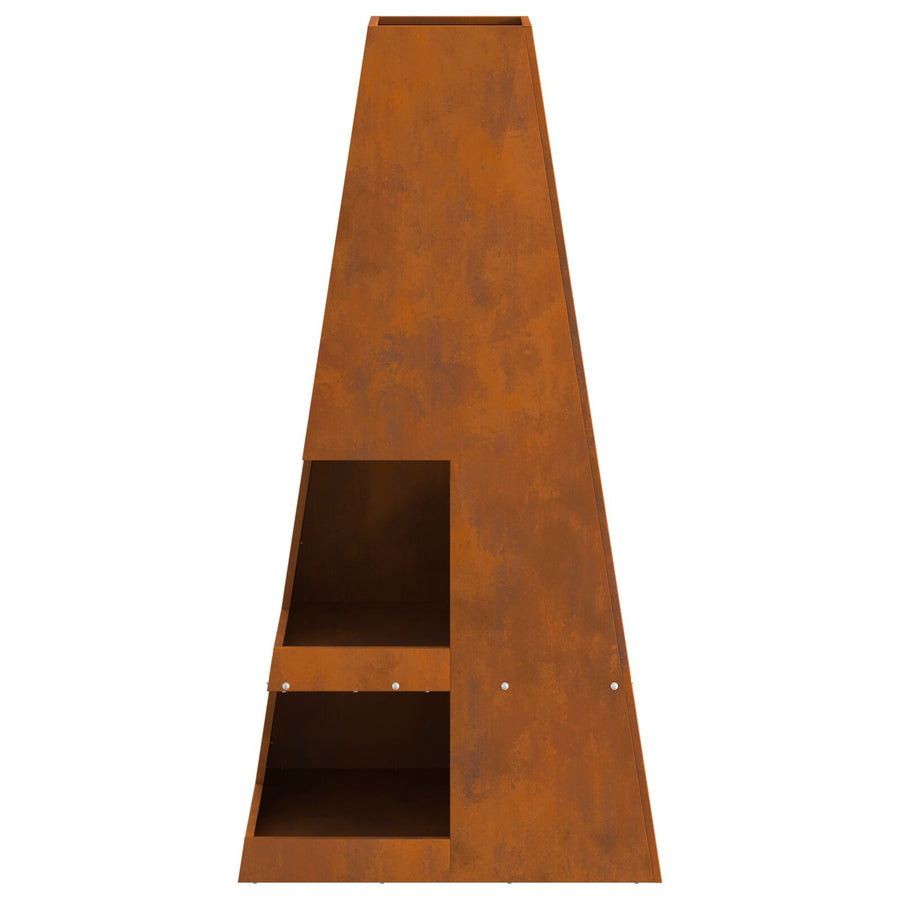 Vuurkorf Met Houtopslag Weerbestendig Staal Verweerd staal/Bruin 50 x 50 x 100 cm