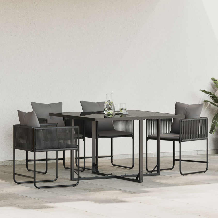Tuinstoelen Met Kussens 4 Stuks Zwart Poly Rattan