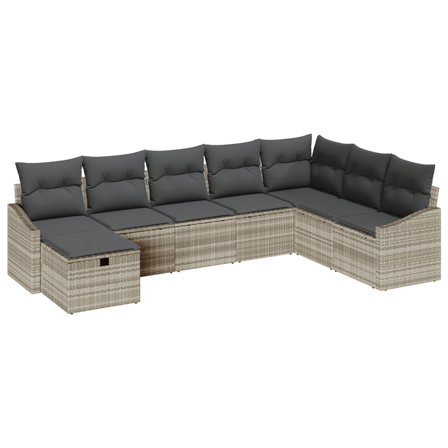 8-Delige Tuin Sofa Set Met Kussens Lichtgrijs Poly Rattan Wit
