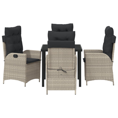 5-Delige Tuin Eettafel Set Met Kussens Lichtgrijs Poly Rattan