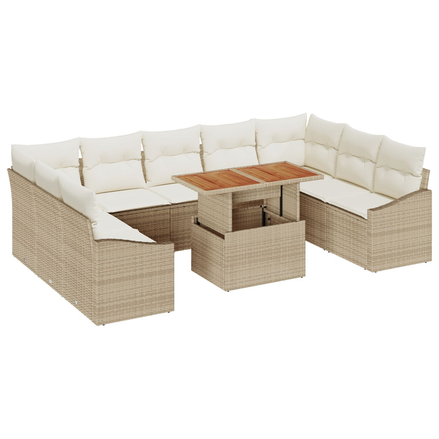 10-Delige Tuin Sofa Set Met Kussens Beige Poly Rattan