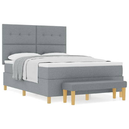 Boxspringbed Met Matras & Bank Stof Lichtgrijs 160 x 200 cm Knoopgestikt