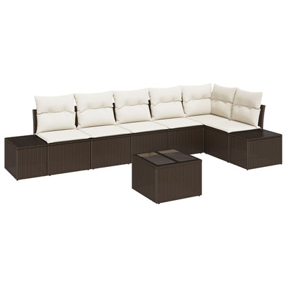 6-Delige Tuin Sofa Set Met Kussens Grijze Poly Rattan Bruin en wit met tafel