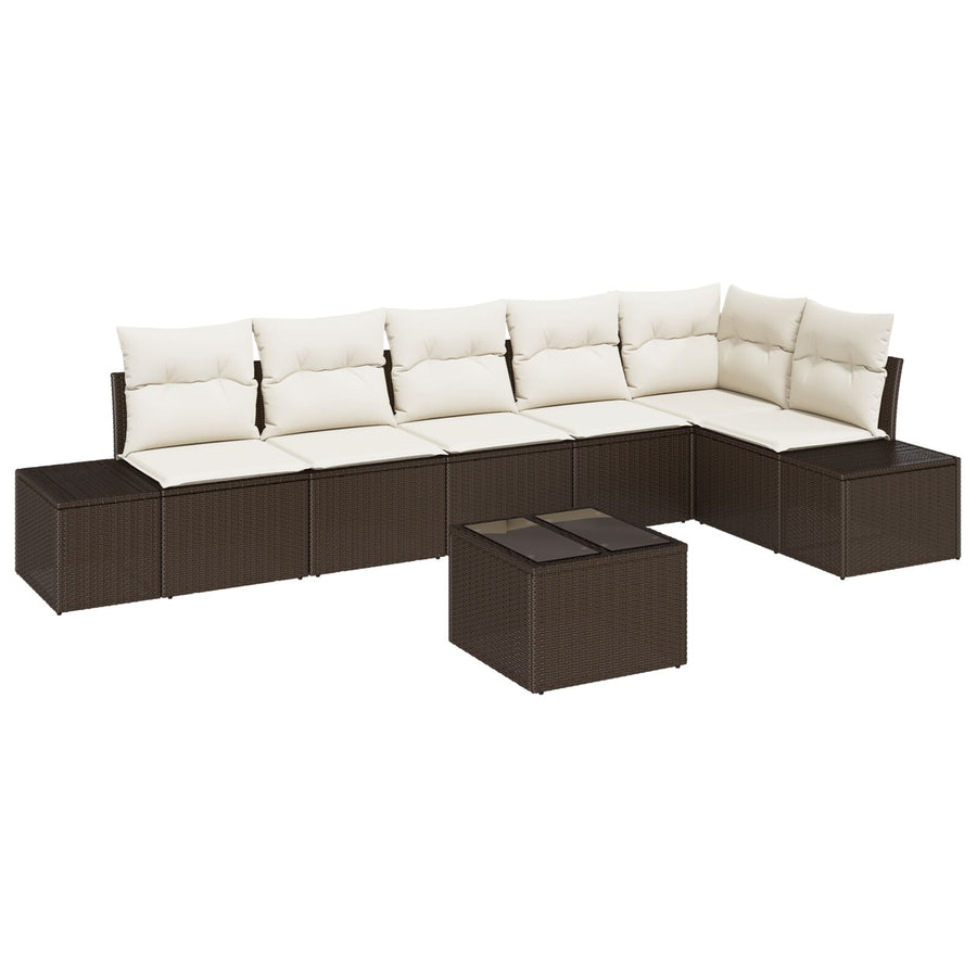6-Delige Tuin Sofa Set Met Kussens Grijze Poly Rattan Bruin en wit met tafel