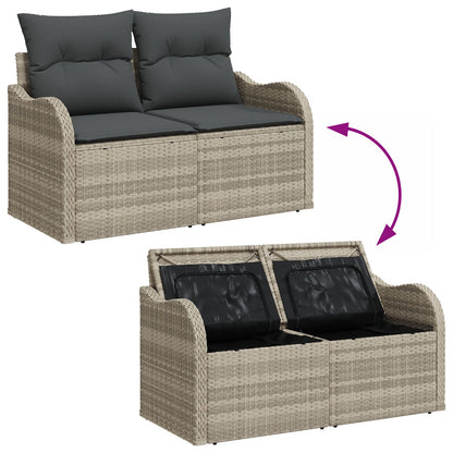 4-Delige Tuinbank Set Met Kussens In Lichtgrijs Poly Rattan, 2-Zits Tuinbank Met Opbergruimte & Kussens In Lichtgrijs Poly Rattan Wit
