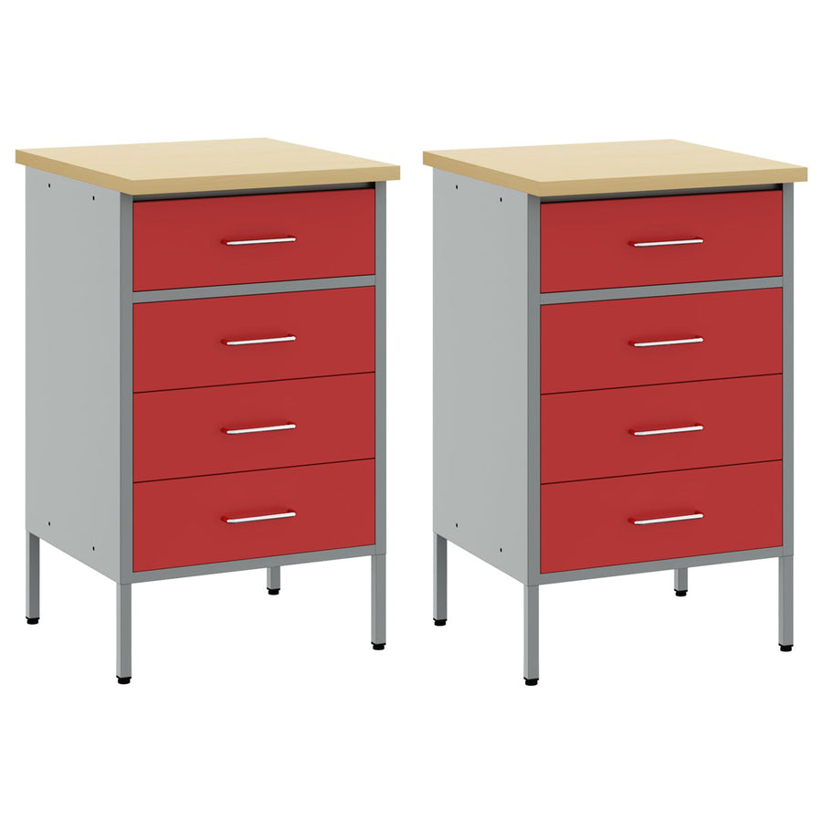 Werkbank 2 Delig En Grijs Geengineerd Hout En Staal 2x (85 cm) Rood 2x kast