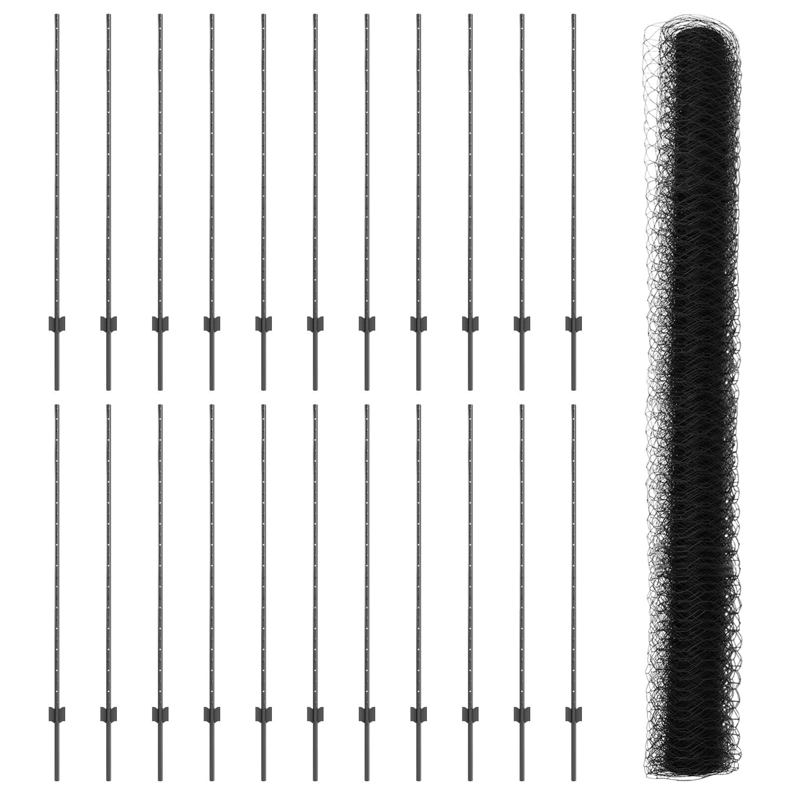 Hekpalen 22 Stuks U-Kanaal Grijs 140 Cm Staal,  Hexagonaal Hek Grijs 1,4X50 M Staal