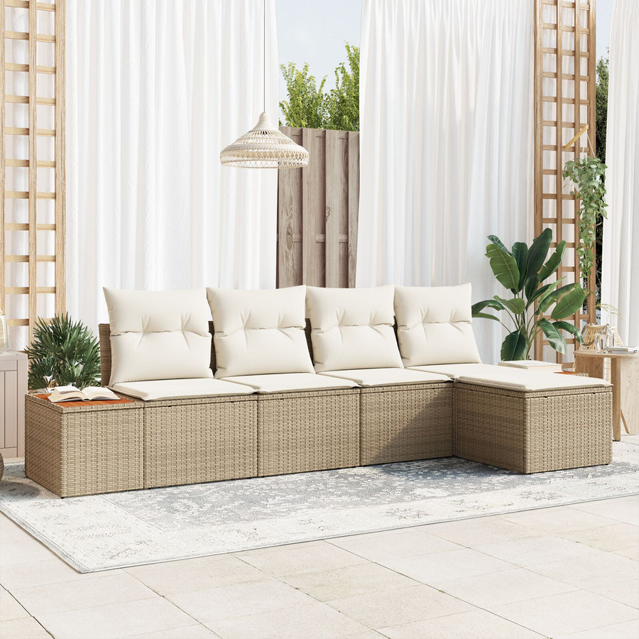 5-Delige Tuin Sofa Set Met Kussens Beige Poly Rattan Acacia