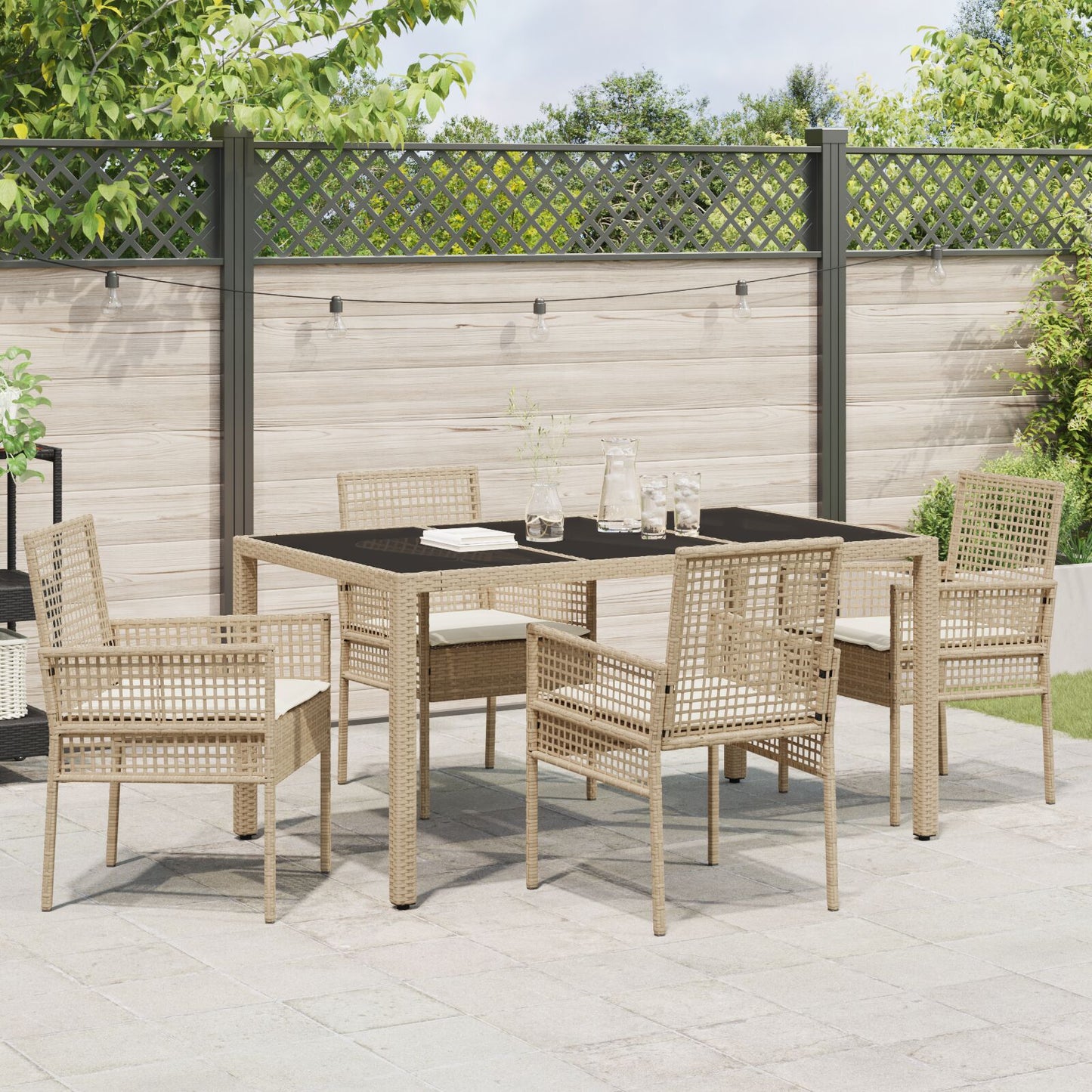 Set Van 3 Beige Pe Rattan, Gehard Glas, Gepoedercoat Staal