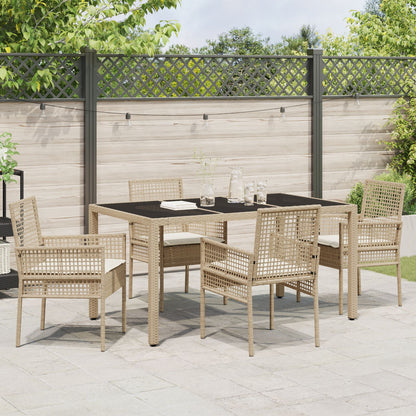 Set Van 3 Beige Pe Rattan, Gehard Glas, Gepoedercoat Staal