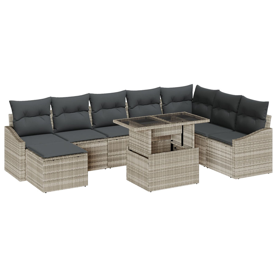 9-Delige Tuinsofa Set Met Kussens Lichtgrijs Poly Riet