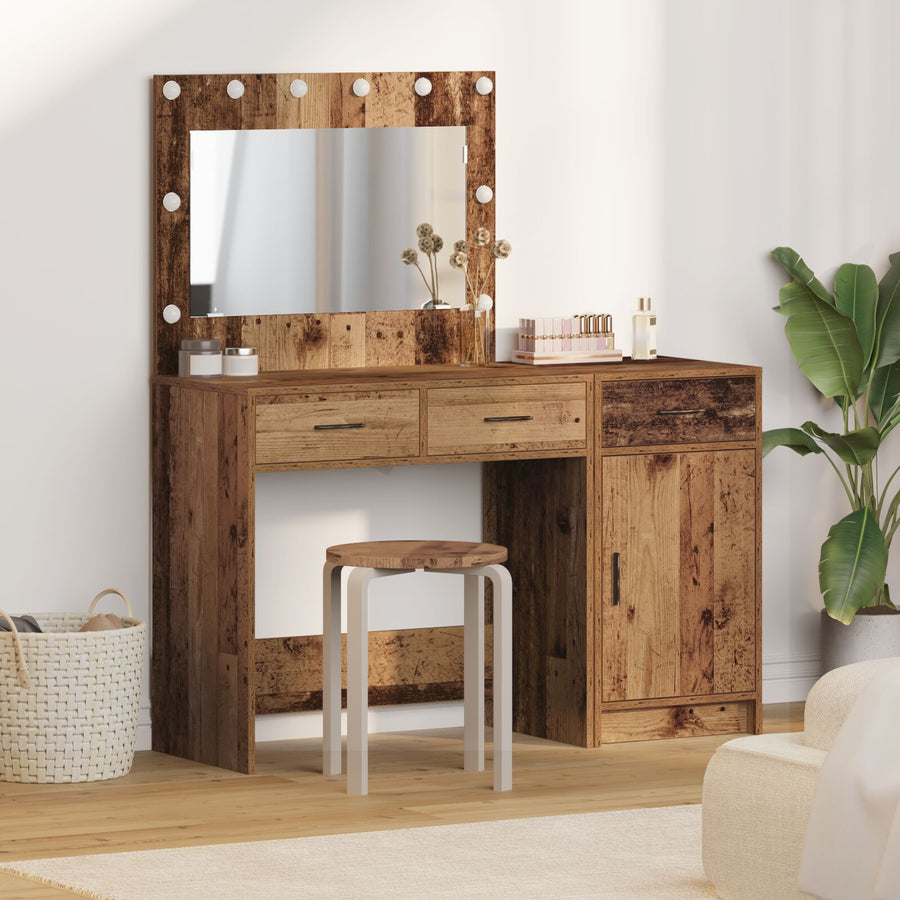 2-Delige Kaptafelset Met Led In Oud Hout En Gefabriceerd Hout
