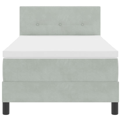 Boxspringbed Met Matras Lichtgrijs 90X200 Cm Fluweel Blauw