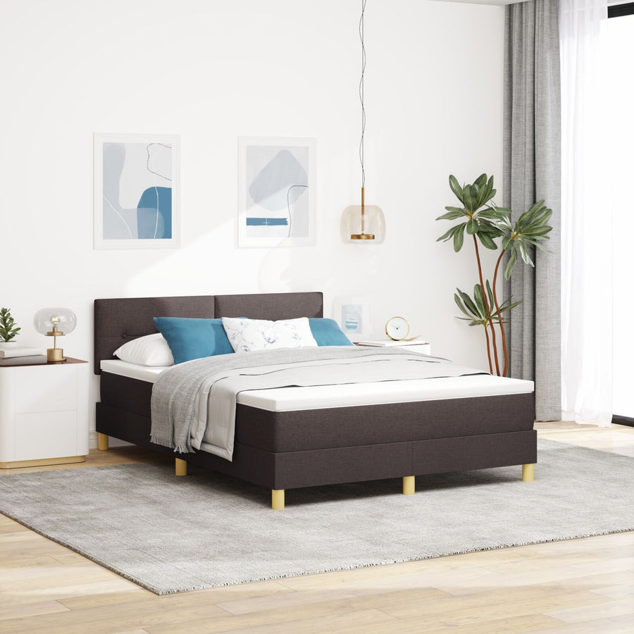 Boxspringbed Met Matras Stof Donkerbruin 140 x 200 cm Knoop-geplooid