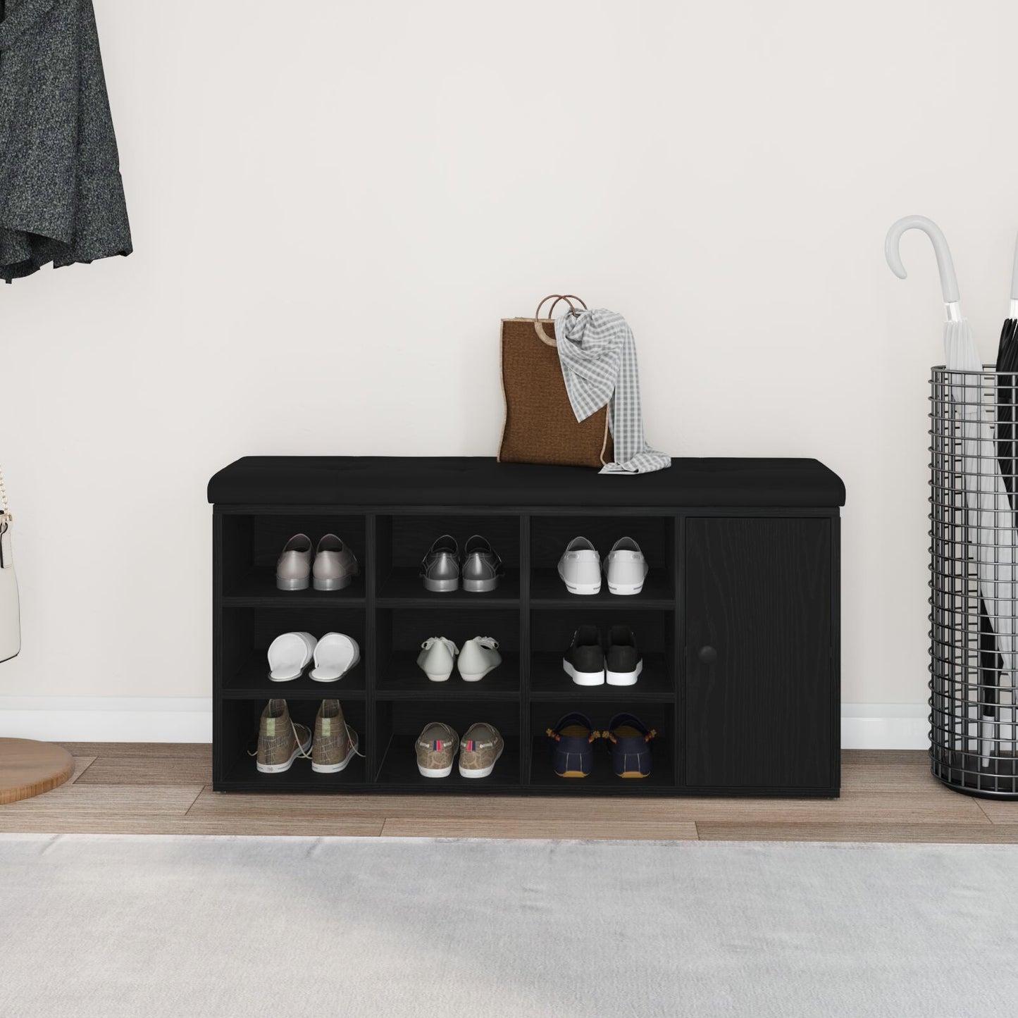 Opbergbank Zwart Eikenhout 100X30X48 Cm Geengineerd Hout