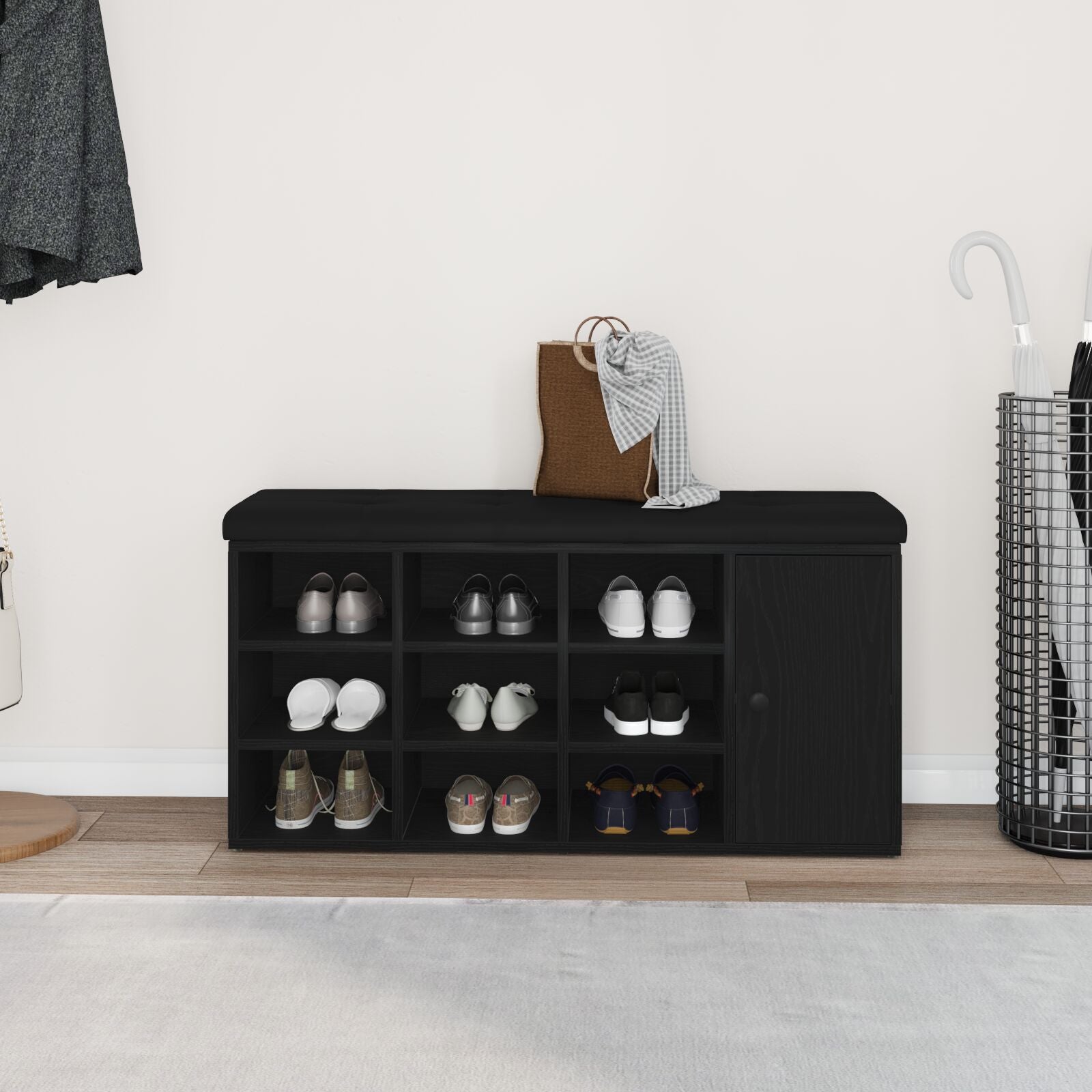 Opbergbank Zwart Eikenhout 100X30X48 Cm Geengineerd Hout