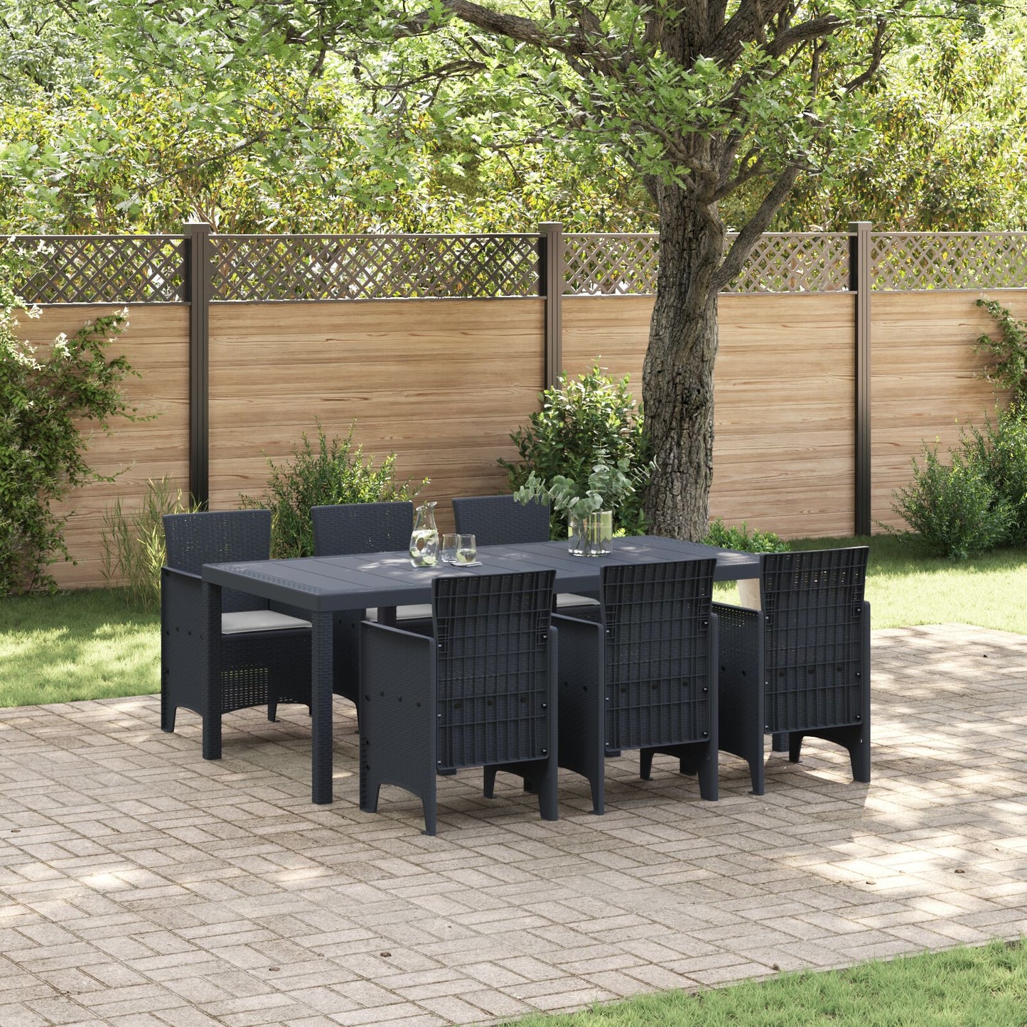 7-Delige Tuindining Set Met Kussens Antraciet Poly Rattan
