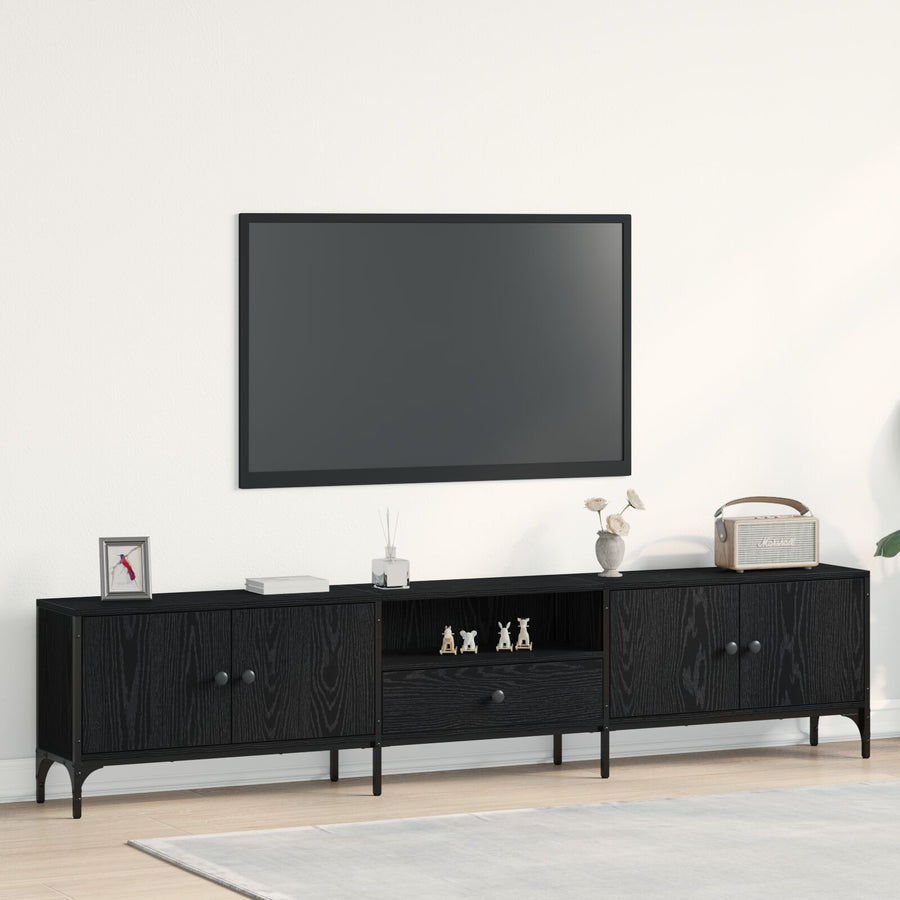 Tv-Meubel Met Lade Zwart Eiken 200X25X44 Cm Bewerkt Hout Zwart Eiken