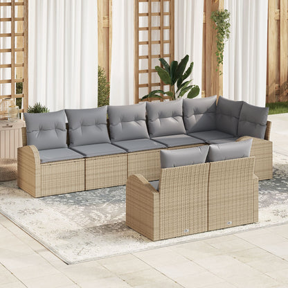 8-Delige Tuinbank Set Met Kussens Poly Rattan Beige en grijs zonder tafel