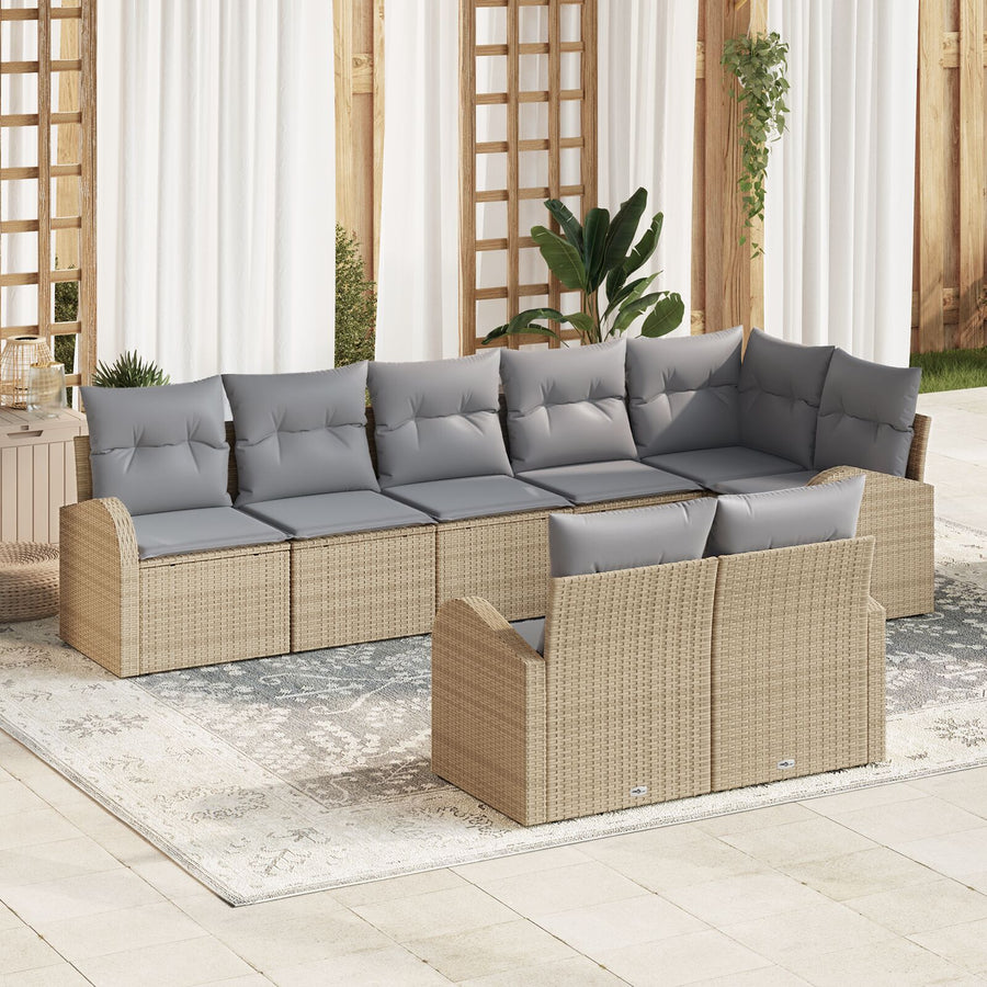 8-Delige Tuinbank Set Met Kussens Poly Rattan Beige en grijs zonder tafel