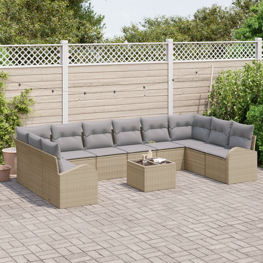 11-Delige Tuinsalonset Met Kussens Zwart Poly Rattan