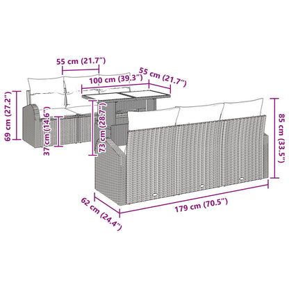 7-Delige Tuin Sofa Set Met Kussens Bruin Poly Rattan