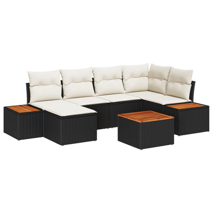 7-Delige Tuinsalonset Met Kussens Zwart Poly Rattan Acacia