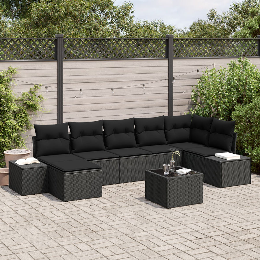 8-Delige Tuin Sofa Set Met Kussens Zwart Poly Rattan