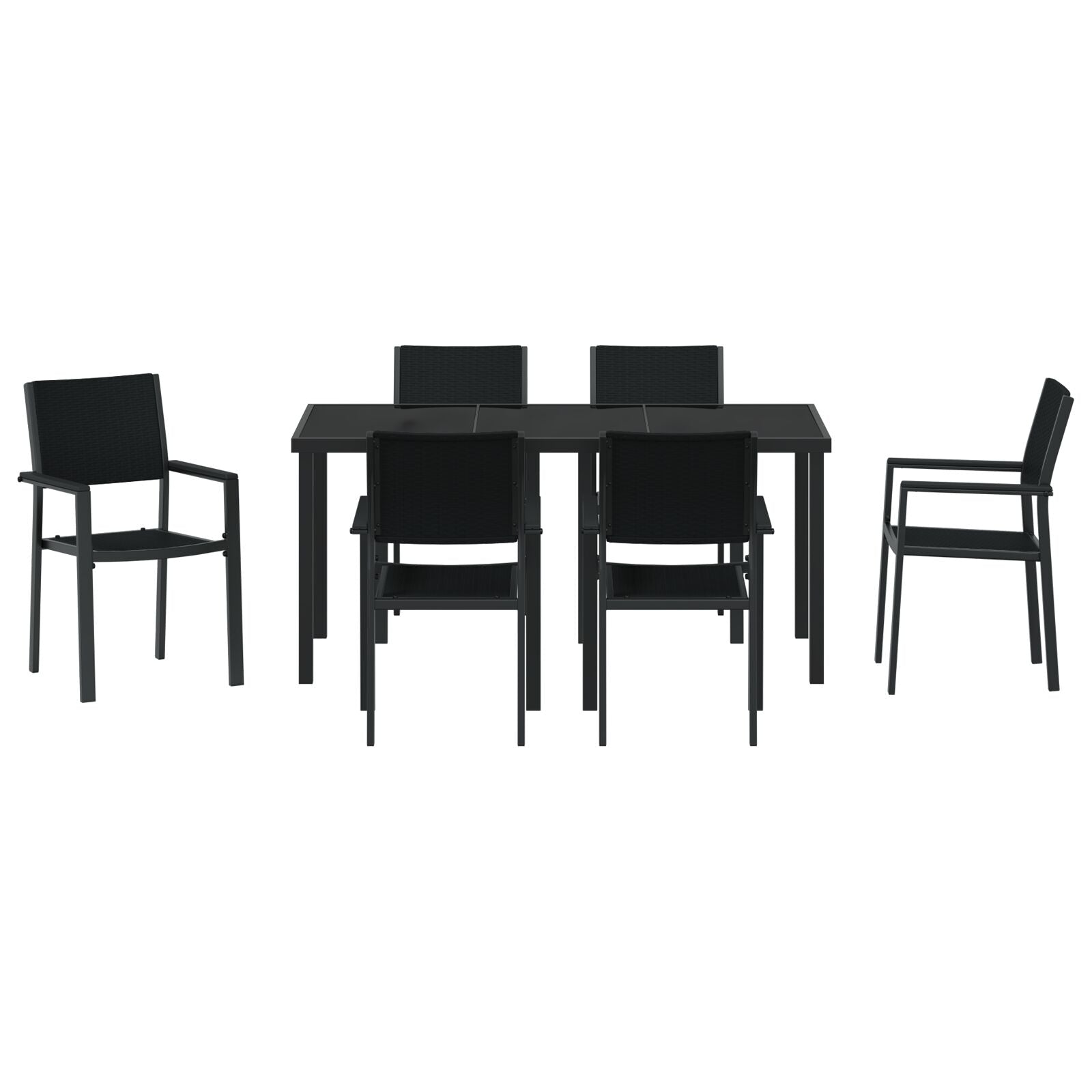 7-Delige Tuin Eetset Zwart Poly Rattan