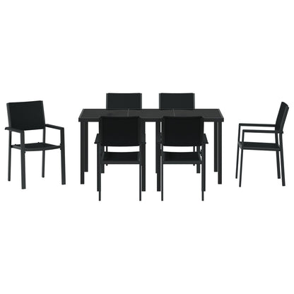 7-Delige Tuin Eetset Zwart Poly Rattan