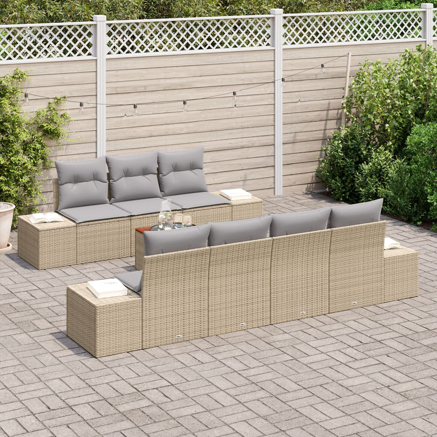 8-Delige Tuin Sofa Set Met Kussens Beige Poly Rattan Acacia